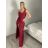 Šaty elegantné spoločenské dlhé na ramienka dámske MONA (S/M/L ONE SIZE) TALIANSKA MÓDA IM3251122/DR vínová S/M/L