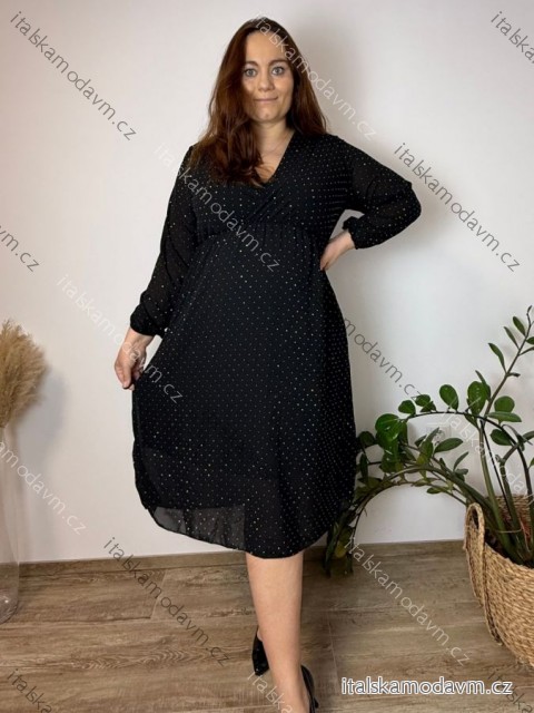 Šaty elegantní šifonové dlouhý rukáv dámské nadrozměr GITA (48/50/52 ONE SIZE) ITALSKÁ MÓDA IMWHA25500/DU