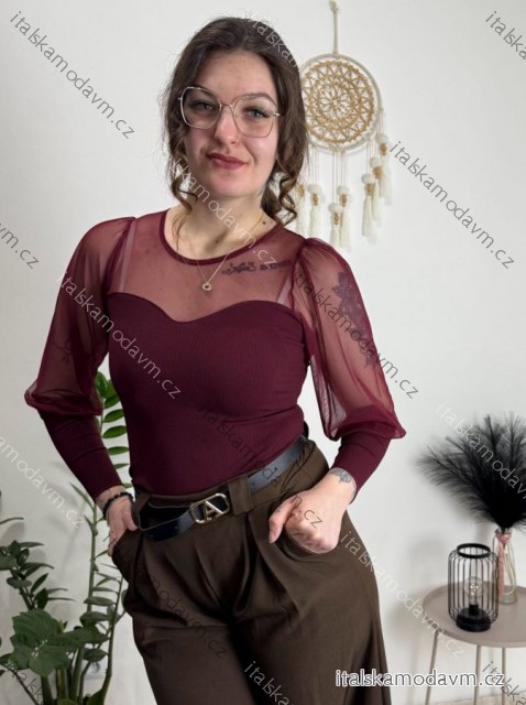 Body elegantný dlhý rukáv dámske (XS/S/M ONE SIZE) TALIANSKA MÓDA IMM25M44059 vínová XS/S/M