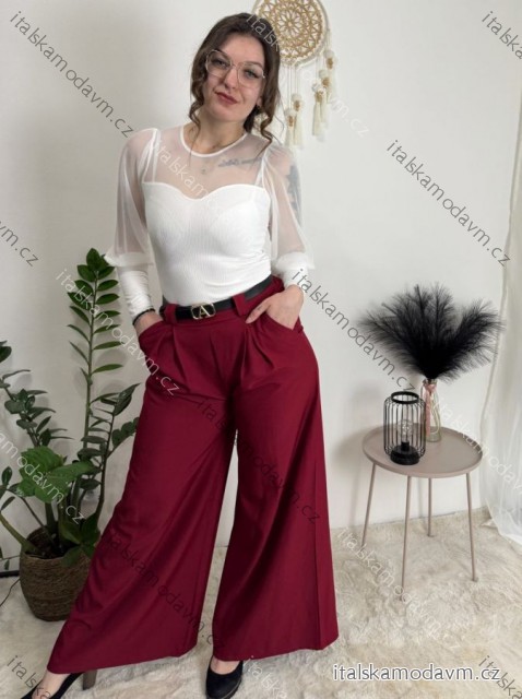 Nohavice elegantné s opaskom dámske ISABELA (S/M/L ONE SIZE) TALIANSKA MÓDA IMD25006/DUR vínová S/M/L