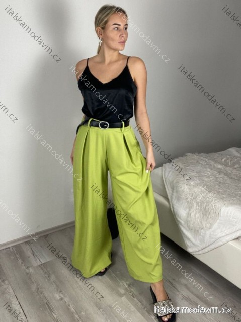 Kalhoty dlouhé elegantní s páskem dámské (S/M/L ONE SIZE) ITALSKÁ MÓDA IMSM26005/DU -   zelená limetková -   S/M/L