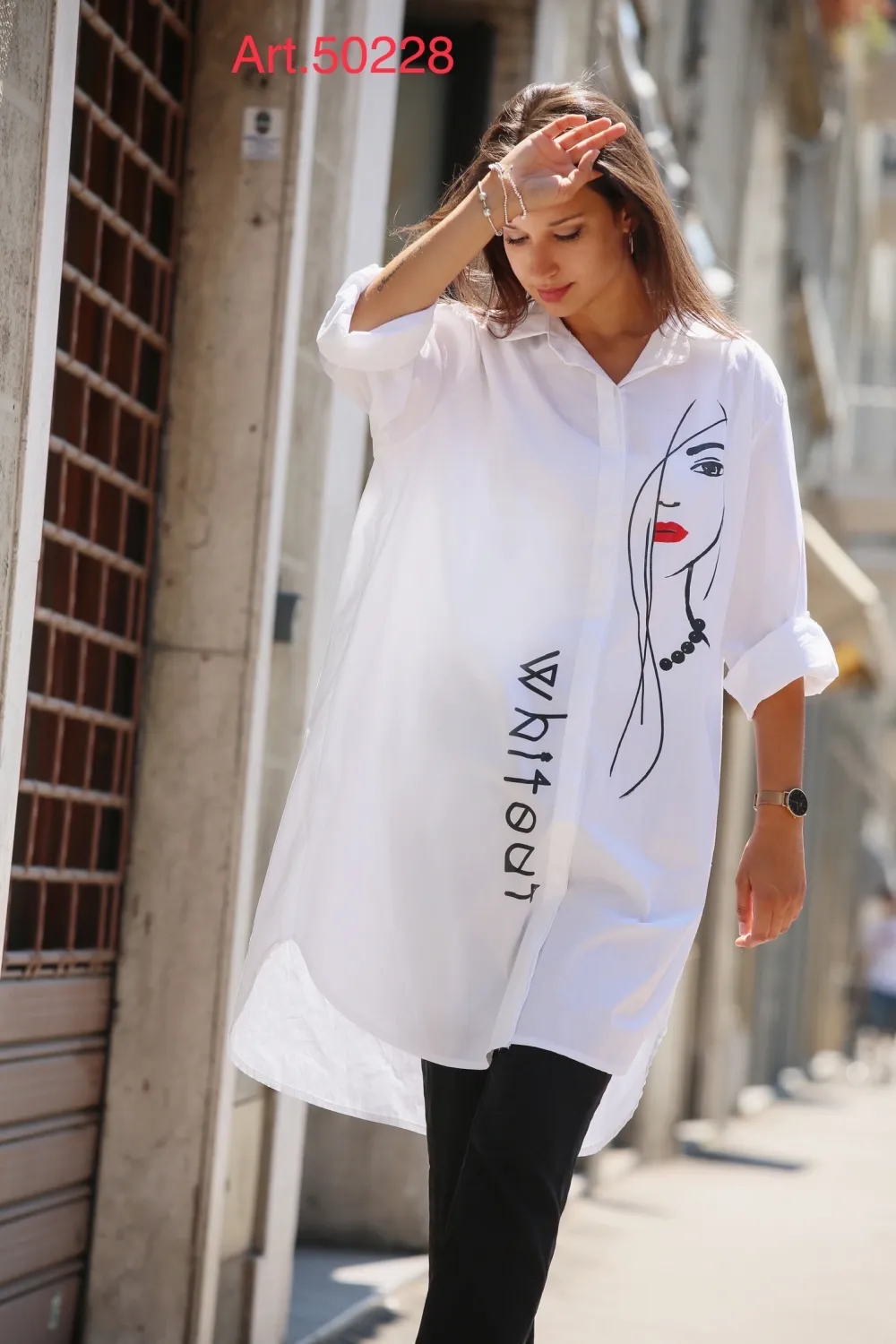 Košile prodloužená 3/4 dlouhý rukáv dámská (S/M/L ONE SIZE) ITALSKÁ MÓDA IMPLI2650228