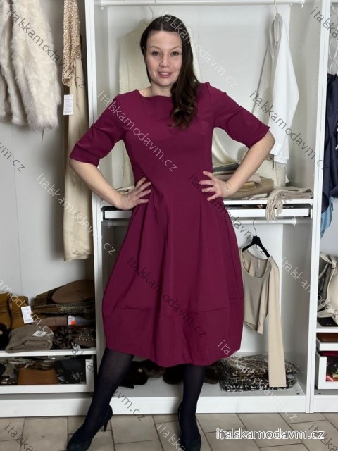 Šaty elegantní dlouhý rukáv dámské (M-2XL) ITALSKÁ MÓDA IMSE26001/DU -   vínová -   L