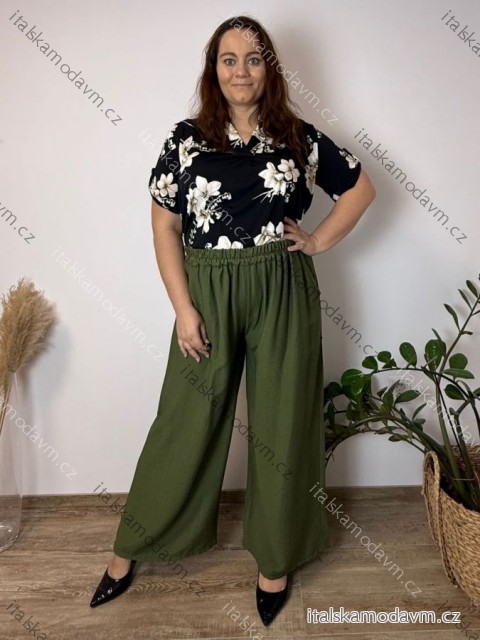 Nohavice voľnočasové dámske nadrozměr (50/52/54 ONE SIZE) TALIANSKA MÓDA IM4251127/DU 50/52/54 zelená khaki