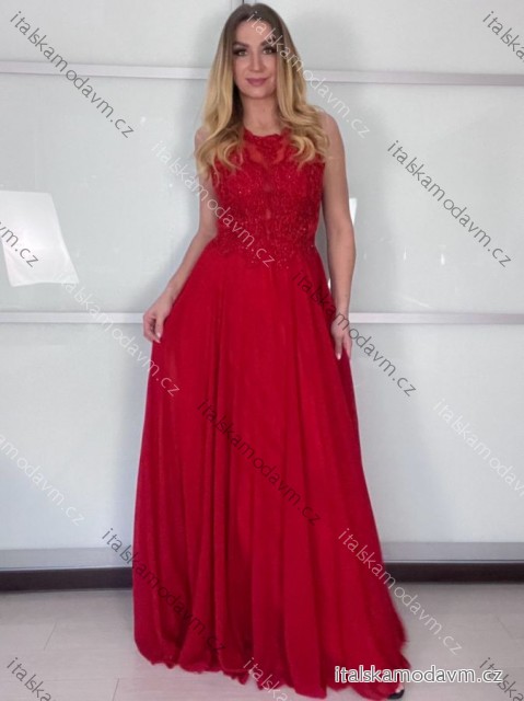 Šaty elegantné spoločenské dlhé na ramienka dámske (S/M ONE SIZE) TALIANSKA MóDA IMM2218806/DU -   červená -   S / M