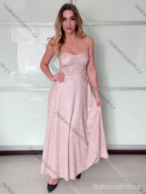 Šaty dlhé společenské na ramienka dámske ELSA (S/M ONE SIZE) TALIANSKA MÓDA IMPMD2643460/DU