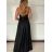Šaty dlouhé společenské na ramínka dámské LEONA (S/M ONE SIZE) ITALSKÁ MÓDA IMPMD2643458/DU S/M Černá