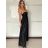 Šaty dlouhé společenské na ramínka dámské LEONA (S/M ONE SIZE) ITALSKÁ MÓDA IMPMD2643458/DU S/M Černá
