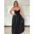 Šaty dlouhé společenské na ramínka dámské LEONA (S/M ONE SIZE) ITALSKÁ MÓDA IMPMD2643458/DU S/M Černá