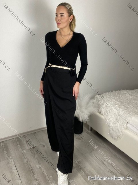 Nohavice elegantní s opaskom dámske (S/M/L ONE SIZE) TALIANSKA MÓDA IMSM26037/DUR S/M/L čierna