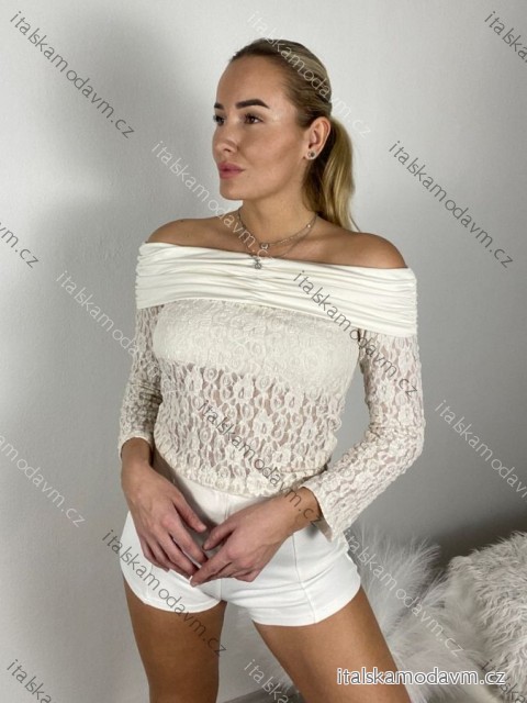 Tunika  carmen krajková dlouhý rukáv dámská (S/M ONE SIZE) ITALSKÁ MÓDA IMM2645532/DUR S/M/L béžová