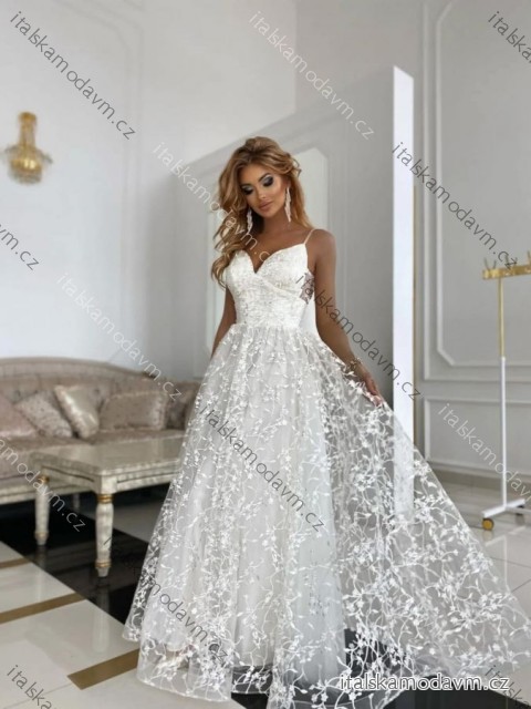 Šaty dlhé svadobné na ramienka dámske VESPA (34-40) POLSKÁ MÓDA PMLPT26011