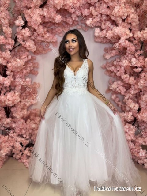 Šaty dlhé svadobné krajkové bez rukávu dámske nadrozmer NELA (34-46) POLSKÁ MÓDA PMLPT26013