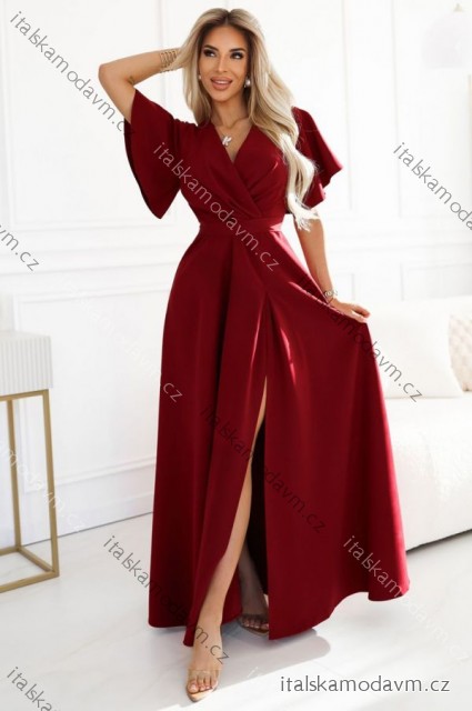 Dlhé šaty JENNIFER s rázporkom na nohaviciach, rukávmi a výstrihom (S-3XL) Poľská moda NMC-581-2/DUR