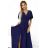 Dlhé šaty JENNIFER s rázporkom na nohaviciach, rukávmi a výstrihom (S-3XL) Poľská moda NMC-581-5/DUR XL tmavo modrá