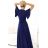 Dlhé šaty JENNIFER s rázporkom na nohaviciach, rukávmi a výstrihom (S-3XL) Poľská moda NMC-581-5/DUR XL tmavo modrá