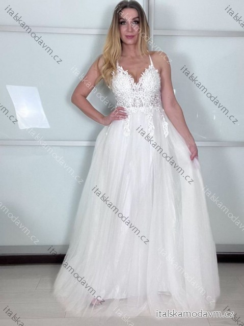 Šaty elegantné spoločenské/svadobné na ramienka dámske (S/M.ONE SIZE) TALIANSKA MÓDA IMM2218831-1/DUR