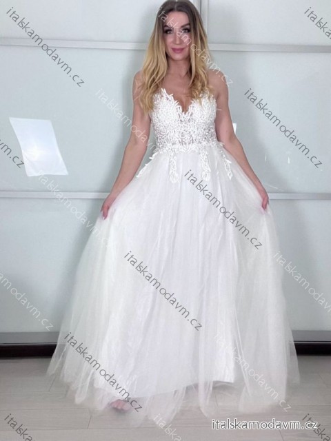 Šaty elegantné spoločenské/svadobné na ramienka dámske (S/M.ONE SIZE) TALIANSKA MÓDA IMM2218831-1/DUR S / M biela