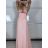 Šaty elegantné spoločenské dlhé bez rukávov dámske (S/M ONE SIZE) TALIANSKA MóDA IMM2219805/DU světle růžová, S/M/L