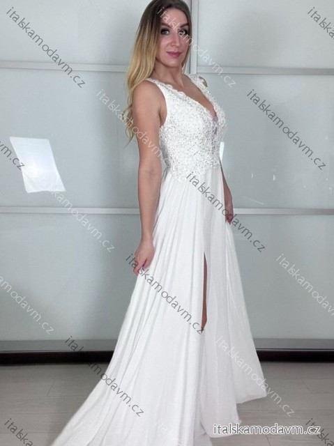 Šaty svatební elegantní společenské dlouhé bez rukávu dámské (S/M ONE SIZE) ITALSKá MóDA IMM269069-S/DU M/L bílá