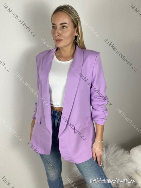 Sako s podšívkou dlhý zhrnutý rukáv dámske (S/M ONE SIZE) TALIANSKA MÓDA IM423JANE/DU fialová
