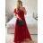 Šaty společenské dlouhé tylové dámské s rukávkem LILIANA (XS/S/M ONE SIZE) ITALSKÁ MÓDA IMWMY251286/DUR červená XS/S/M