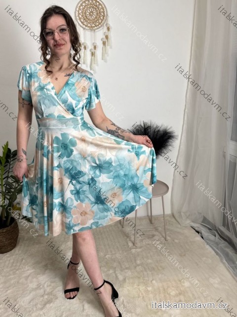 Šaty letné icecool krátky rukáv dámske (M/L ONE SIZE) TALIANSKA MÓDA IMM24M5471H tyrkysová M/L