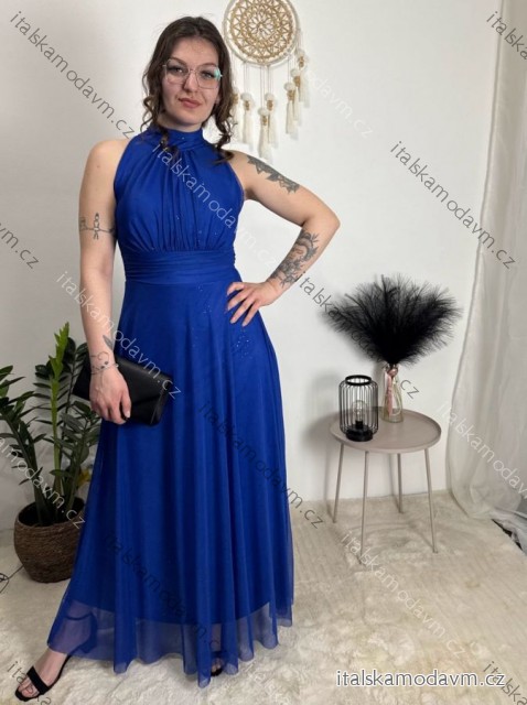 Šaty dlouhé společenské tylové třpytivé bez rukávu dámské LUNA (S/M/L ONE SIZE) ITALSKÁ MÓDA IMWKY252567/DUR modrá královská S/M/L
