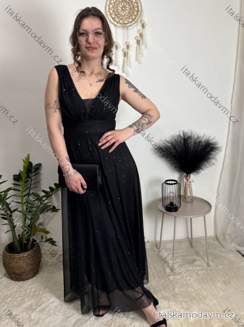 Šaty dlhé spoločenské tylové bez rukávov dámske BEATRICE (S/M/L ONE SIZE) TALIANSKA MÓDA IMWKH26608/DUR