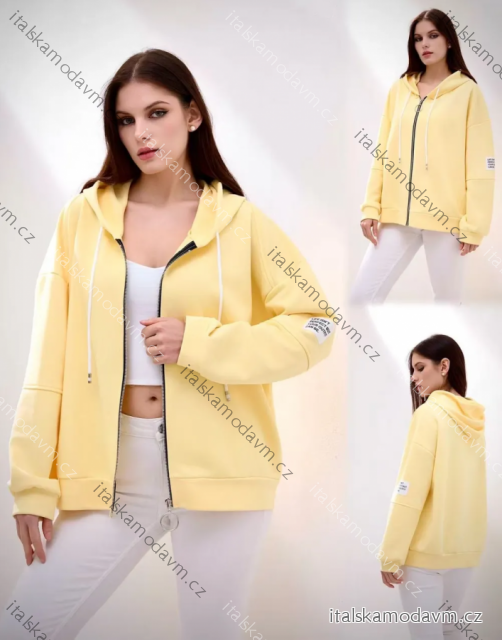 Mikina teplá s kapucí na zip dlouhý rukáv dámská (S/M/L ONE SIZE) ITALSKÁ MÓDA IMPLI2516231