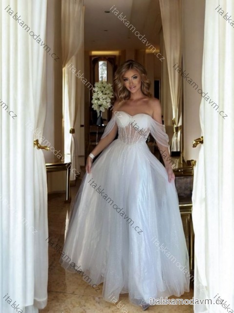 Šaty dlhé svadobné krátky rukáv dámske BALI (34-40) POLSKÁ MÓDA PMLPT26016