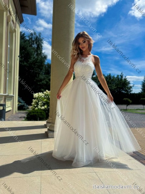 Šaty dlhé svadobné krajkové bez rukávu dámske nadrozmer HELENA (34-44) POLSKÁ MÓDA PMLPT26021