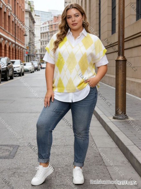 Svetr tenký krátký rukáv dámský nadrozměr (54/56/58 ONE SIZE) ITALSKÁ MÓDA IM426041