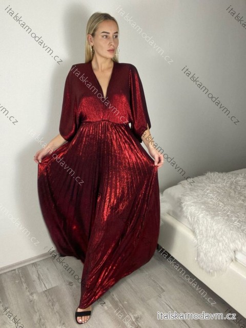 Šaty dlouhé elegantní společenské s 3/4 rukávem dámské (S/M/LONE SIZE) ITALSKÁ MÓDA IMHMS261111/DUR S/M/L vínová