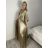 Šaty dlouhé elegantní společenské s 3/4 rukávem dámské (S/M/LONE SIZE) ITALSKÁ MÓDA IMHMS261111/DUR S/M/L zlatá