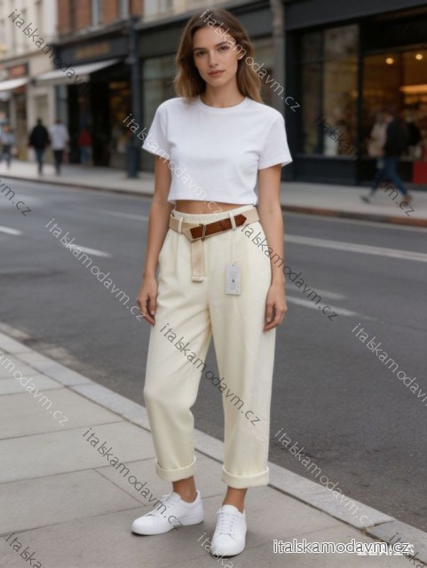 Kalhoty outdoorové s páskem tříčtvrteční 3/4 krátké dámské nadrozměr (42/44/46 ONE SIZE) ITALSKÁ MÓDA IM426049