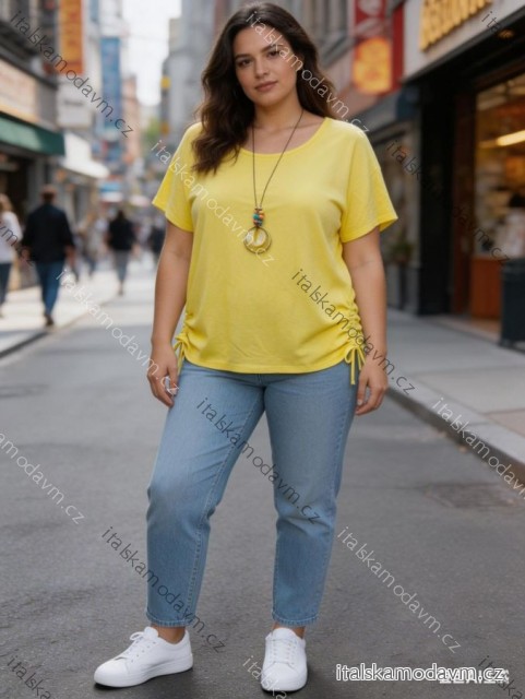 Tričko s přívěskem krátký rukáv dámské nadrozměr (54/56/58 ONE SIZE) ITALSKÁ MÓDA IM426053