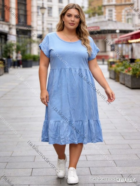Šaty letní krátký rukáv dámské nadrozměr (46/48/50 ONE SIZE) ITALSKÁ MÓDA IM426061