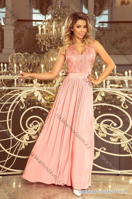 Šaty společenské dlouhé šaty bez rukávů s vyšívaným výstřihem LEA  NMC-215-4/DUR