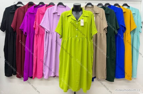 Šaty košeľové s vreckami krátky rukáv dámske nadrozmer (50/52/54 ONE SIZE) TALIANSKA MÓDA IM426073