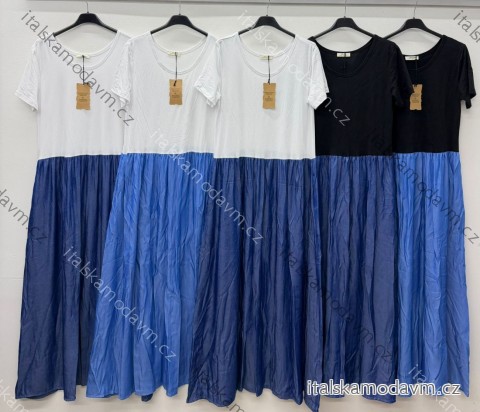 Šaty dlouhé volnočasové letní krátký rukáv dámské (S/M/L ONE SIZE) ITALSKÁ MÓDA IM426074