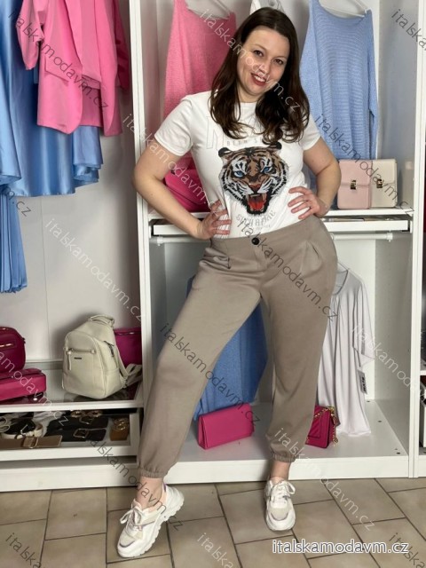 Tepláky/Kalhoty elegantní oversize dlouhé dámské (S/M/L ONE SIZE) ITALSKÁ MÓDA IMD26003/DUR S/M/L hnědá