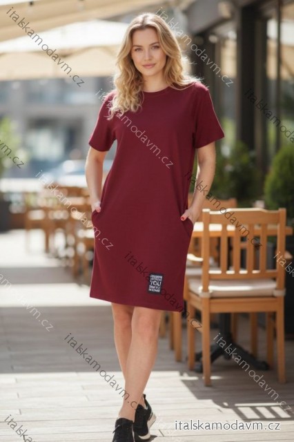 Šaty klasik s nášivkou krátky rukáv dámske (XL/2XL/3XL ONE SIZE) TALIANSKA MÓDA IMD23378