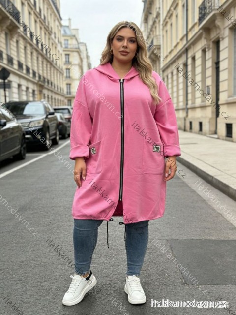 Mikina prodloužená s kapucí na zip dlouhý rukáv dámská nadrozměr (54/56/58 ONE SIZE) ITALSKÁ MÓDA IM426081