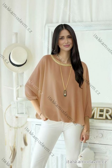 Blúzka elegantná s príveskom 3/4 dlhý rukáv dámska nadrozmer (46/48/50 ONE SIZE) TALIANSKA MÓDA IMD26004