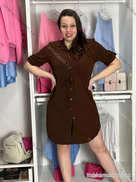 Šaty košeľové sťahovacie 3/4 dlhý rukáv dámske (S/M/L ONE SIZE) TALIANSKA MÓDA IMSM26072/DU