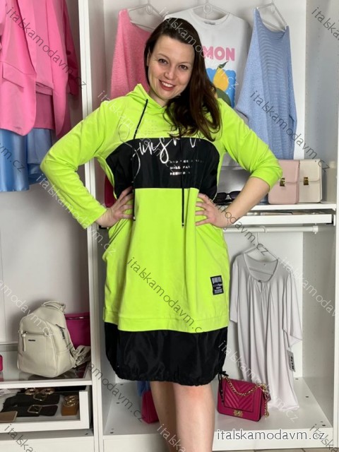 Šaty mikinové s kapucňou dlhý rukáv dámske nadrozmer (40/42/44 ONE SIZE) TALIANSKA MÓDA IMSM261116