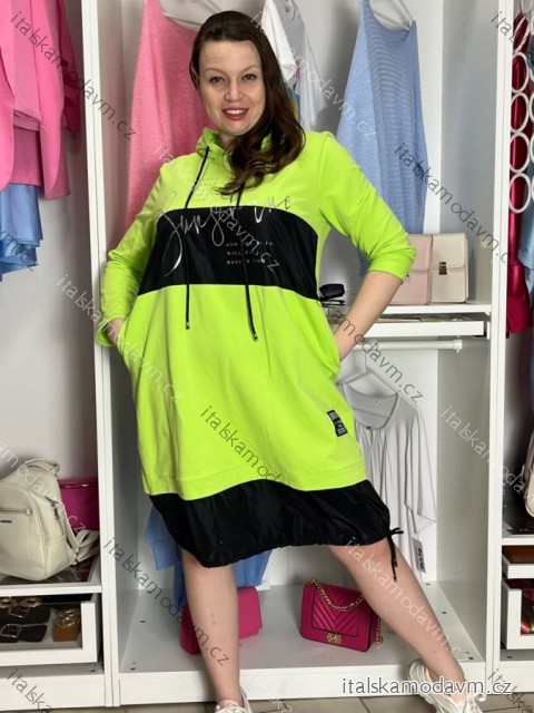 Šaty mikinové s kapucňou dlhý rukáv dámske nadrozmer (40/42/44 ONE SIZE) TALIANSKA MÓDA IMSM261116/DU