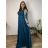 Šaty dlouhé elegantné spoločenské, dlouhý rukáv dámske nadrozměr (4XL-6XL) TALIANSKA MÓDA FMPCH269390/DR 5XL modrá petrolejová