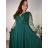 Šaty dlouhé elegantné spoločenské, dlouhý rukáv dámske nadrozměr (4XL-6XL) TALIANSKA MÓDA FMPCH269391/DR 6XL tmavo smaragdová